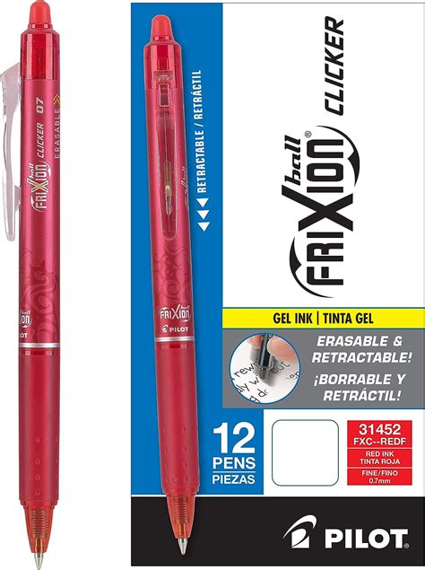 Pilot Frixion Clicker Retractable Erasable Gel Pens Fine Point Red