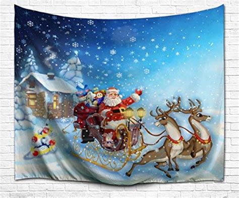 Auchen Christmas Large Wall Tapestry Xmas Santa Claus Sled Tapestries