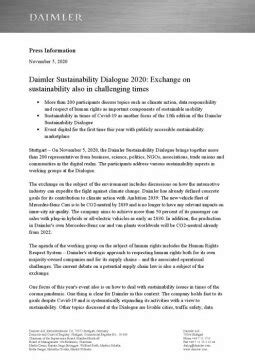 Daimler Sustainability Dialogue 2020 Exchange On Sustainability Also