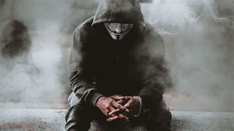 Download Wallpaper 3840x2160 Anonymous Mask Hood Smoke