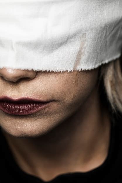 Free Photo Close Up Of Blonde Woman With White Blindfold