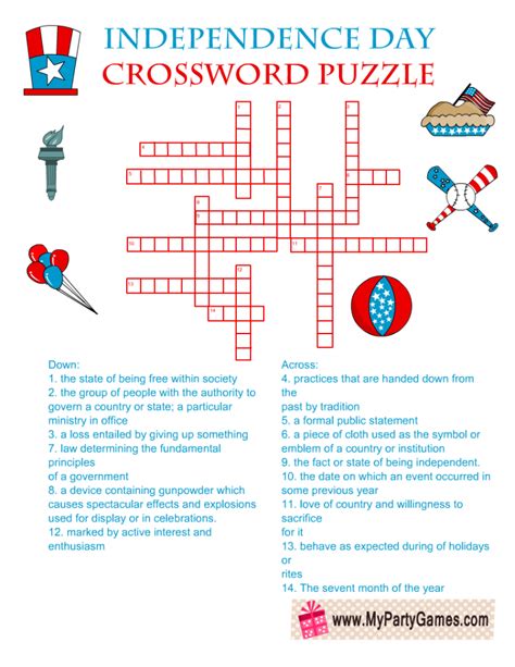 Maybe you would like to learn more about one of these? Free Printable Independence Day Crossword Puzzle with Answer Key