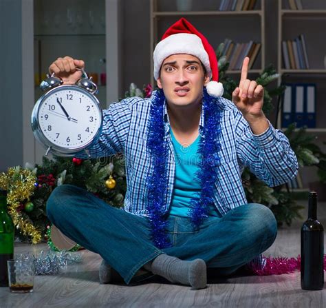 Man Celebrating Christmas At Home Alone Stock Image Image Of Late