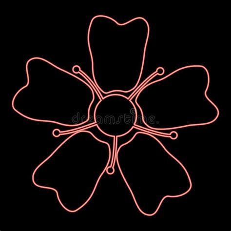 Neon Flower Sakura Red Color Vector Illustration Image Flat Style Stock