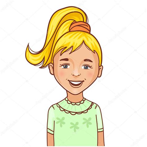 Portrait of a blonde girl with hairstyle, eyeglasses and tank top. Teenager cartoon girl with blond hair — Stock Vector ...