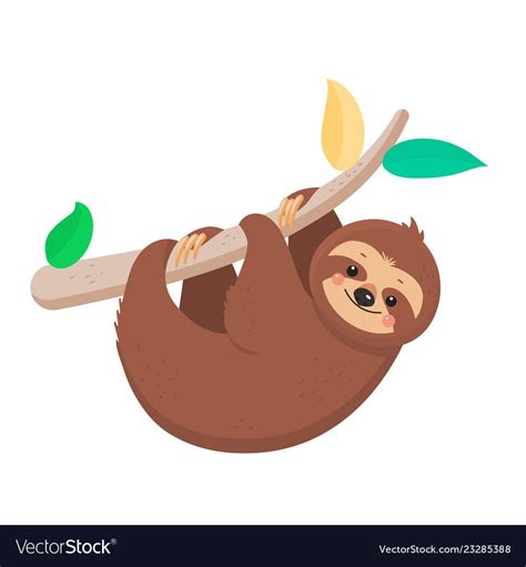 Joyful Sloth Hanging On A Branch Vector Image On Vectorstock Sloth
