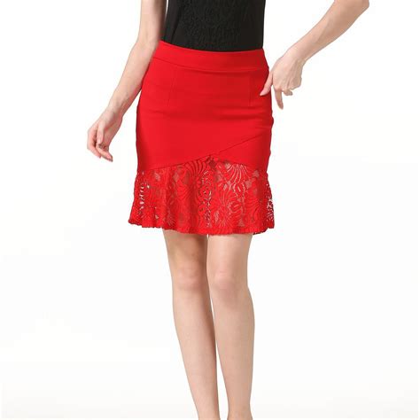 Skirt Female 2018 New Fashion Slim Lace Stitching High Waist Stretch