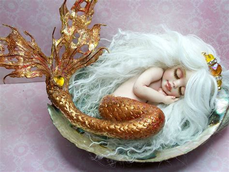 Ooak Art Doll Fantasy Mermaid Baby Polymer Clay Sculpture Fairy Iadr