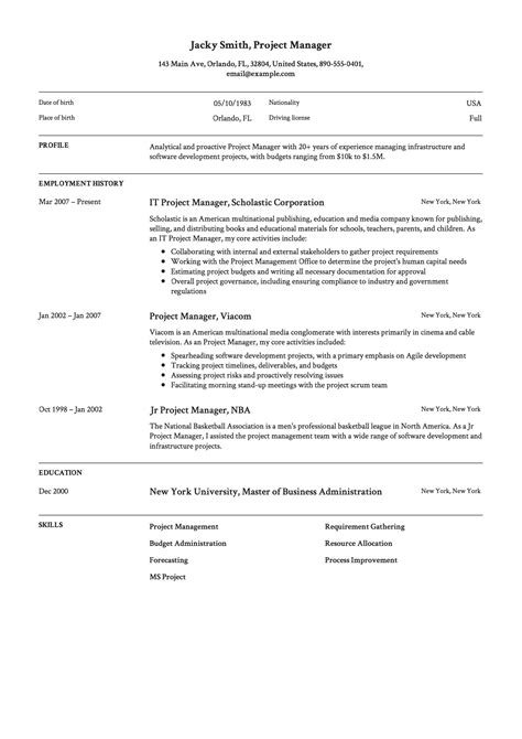 Project Manager Resume Template Word Free Download