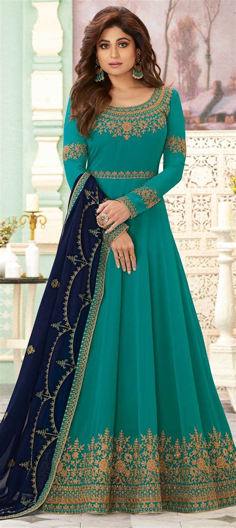 Bollywood Blue Color Georgette Fabric Salwar Kameez 1666228