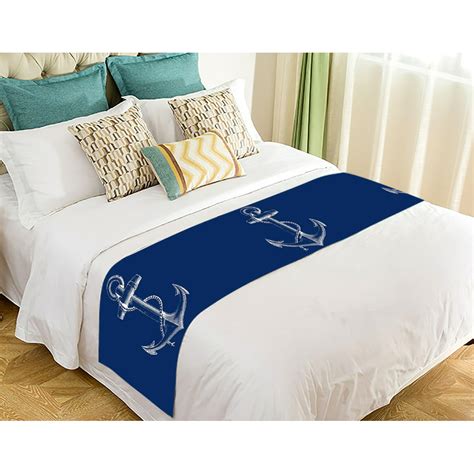 Gckg Blue Anchor Bed Runnernautical Navy Blue Anchor Bed Runner