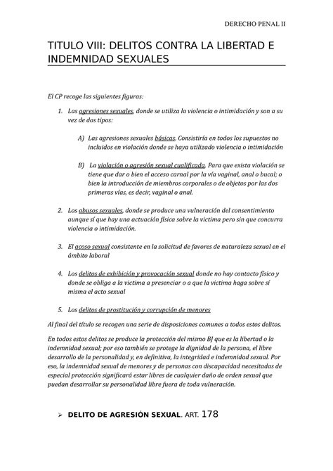 8 Delitos Contra La Libertad E Indemnidad Sexuales Derecho Penal Ii Titulo Viii Delitos