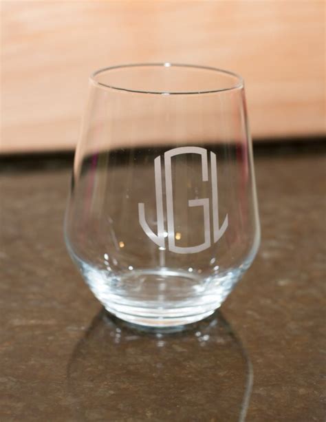 Custom Etched Monogrammed Stemless Wine Glass By Masonlanecustoms