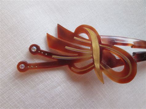 Two Piece Celluloid Hairpin Vintage Antique With Stones And Etsy