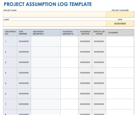Project Assumptions Examples Smartsheet