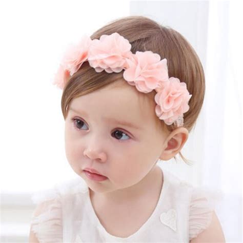 New Baby Flower Headband Pink Ribbon Hair Bands Handmade Diy Headwear