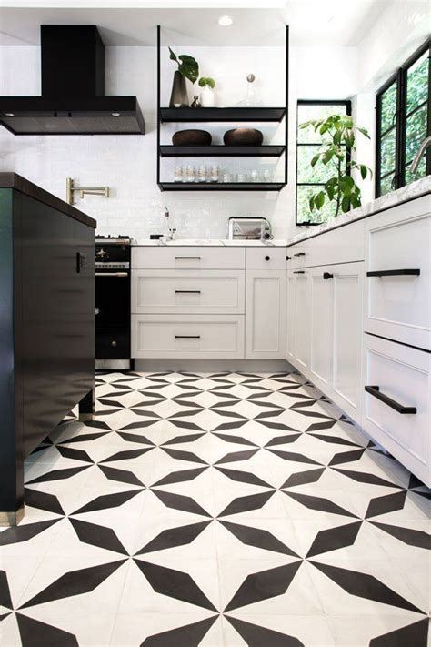 Modern Black And White Tile White Tile Kitchen Floor White Kitchen