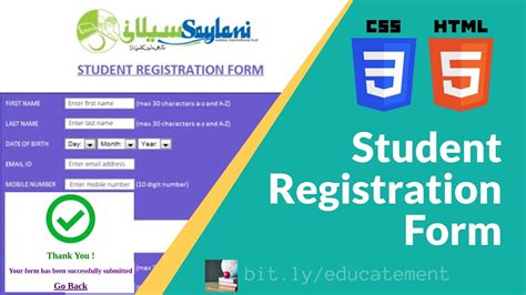 Student Registration Form In Html And Css With Thank You Page