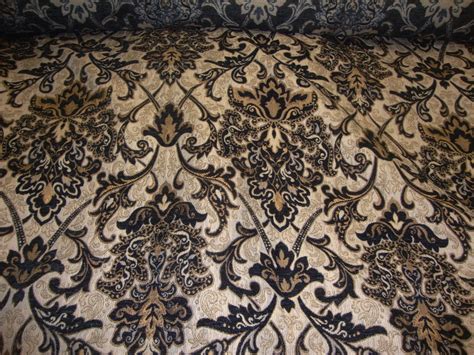 Black Damask Chenille Upholstery Drapery Fabric By The Yard Etsy