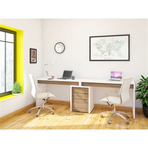 A simple modern office desk for 2 persons. Nexera Liber-T 2 Person Desk with Filing Cabinet - White ...