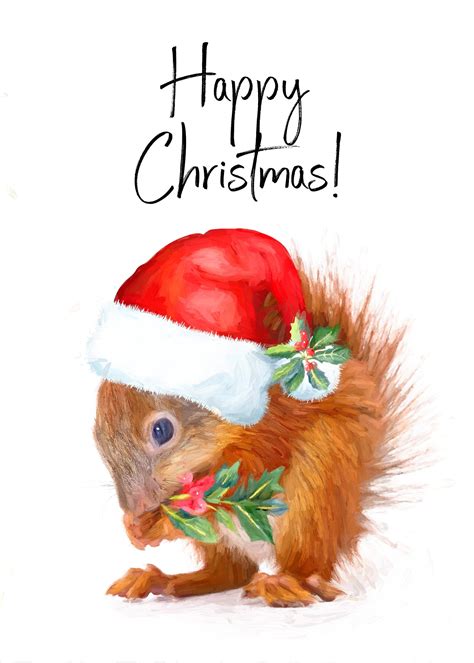 Animal Christmas Card Pack Of Four Hedgehog Red Squirrel Etsy