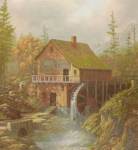 Vintage Print Old Mill With Water Wheel Autumn Woods Doug Tope Sullivan