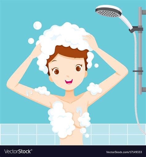Young Woman Washing Hair In Bathroom Royalty Free Vector
