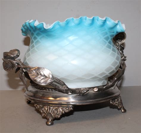 Bargain Johns Antiques Antique Mother Of Pearl Blue Satin Diamond Quilted Brides Basket