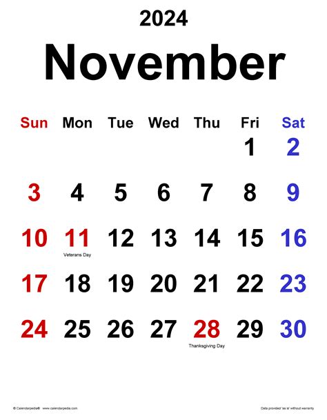 Calendar 2024 November Free New The Best Incredible Printable