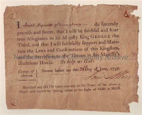 Oath Of Allegiance To George Iii 1797 Oath Taken By All Male Adults