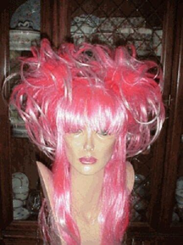 Sin City Costume Wigs Hot Neon Pink Long Straight Shiny Pigtails Fun