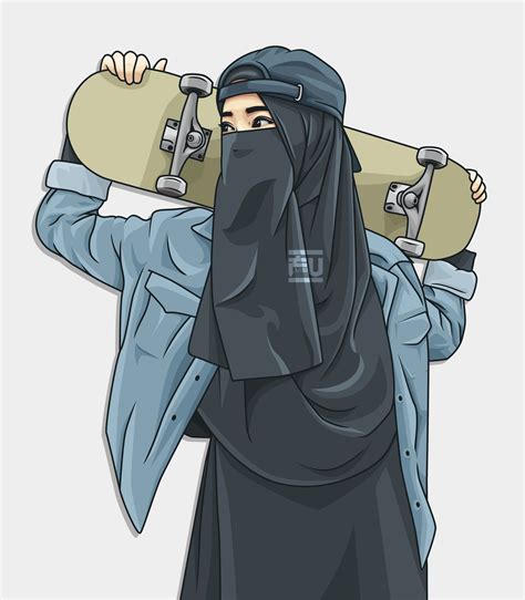 Vector Hijab Niqab Skateboard Ahmadfu22 Kartun Animasi Seni Karakter