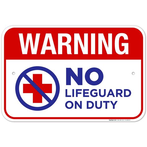 Warning No Lifeguard On Duty Sign Pool Sign