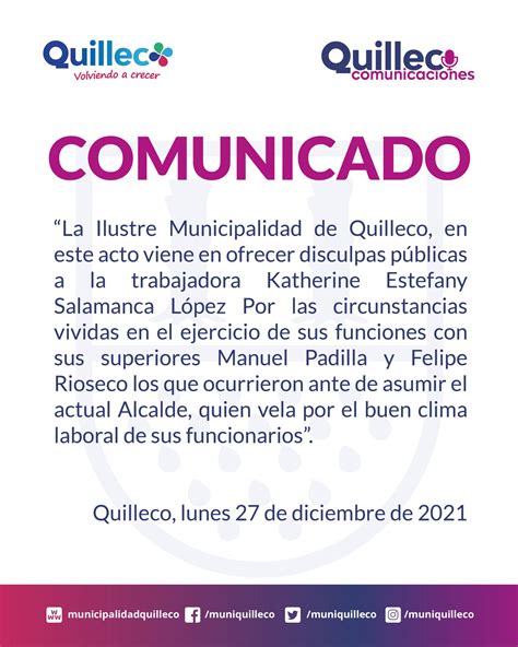 COMUNICADO DISCULPAS PÚBLICAS Municipalidad de Quilleco
