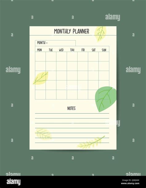 Plantilla de planificador mensual Planificadores minimalistas página de