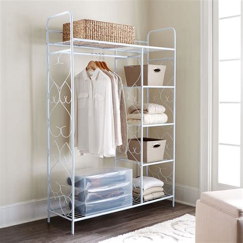 There is plenty of space on the top rod for longer shirts and tops and shorter ones fit perfectly on the lower rod. 5-Tier Metal Closet with Hanging Rod, WHITE | Home storage ...