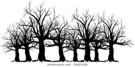 Vector Silhouette Graphic Depicting Spooky Scary Trees Haunted Tree