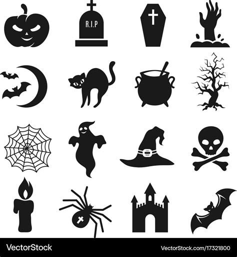 Halloween Black Silhouette Icons Royalty Free Vector Image