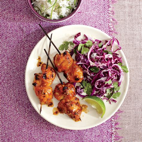 Pineapple Chicken Kebabs With Cilantro Lime Slaw Recipe Myrecipes