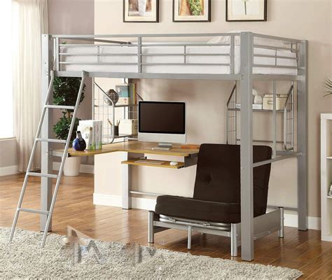 Full Size Studio Loft Bed With L Shape Desk For Kids Teens