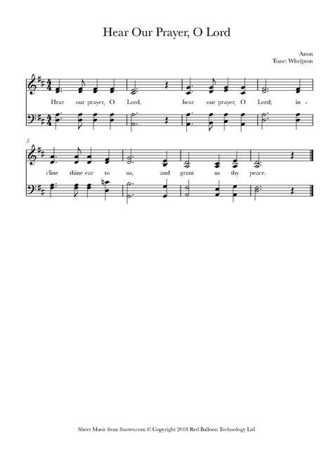 Anon Hear Our Prayer O Lord Sheet Music For Piano