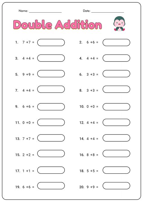 Doubles Facts Worksheet 1st Grade