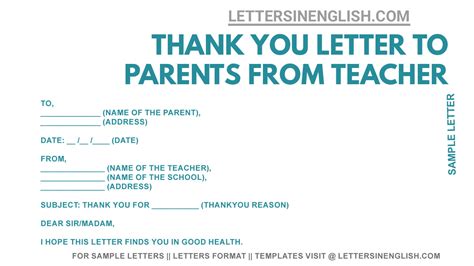 Thank You Letter From Teacher To Parents Sample Thank You Letter From