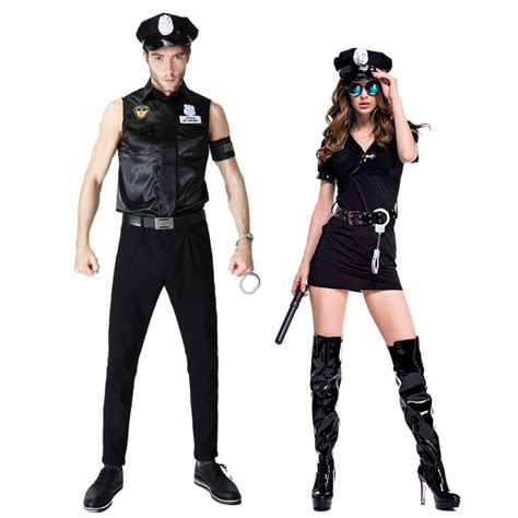 Halloween Cosplay Costume Police Cosplay Costume Sexy Couples Black Cop Costumes Police Uniform