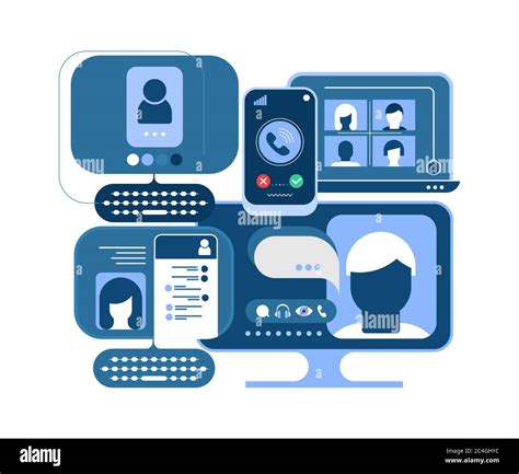 Online Chat And Communication Devices Concept Vector Illustration Blue
