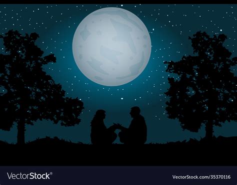 Couple Sitting Under Moonlight And Starry Sky Vector Image