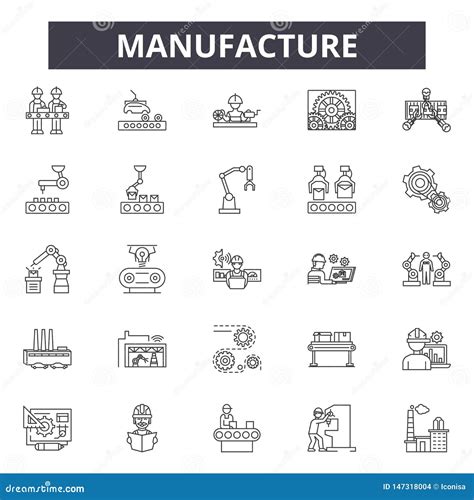 Manufacture Line Icons Signs Vector Set Linear Concept Outline