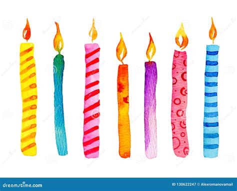 Set Of Stylized Birthday Candles Hand Drawn Cartoon Watercolor Sketch