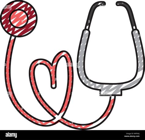 Doodle Medical Stethoscope Instrument To Heartbeat Sign Stock Vector