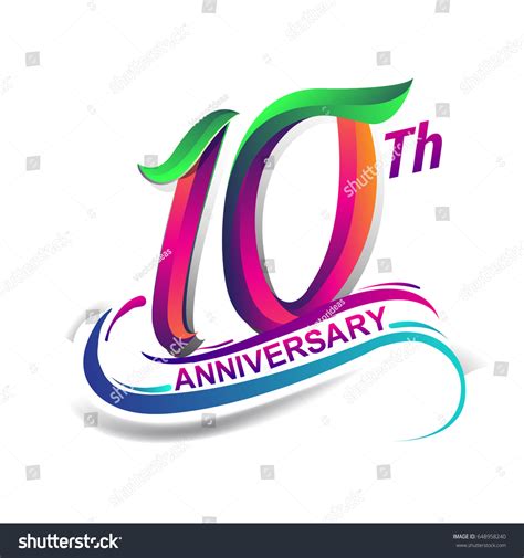 10th Anniversary Celebration Logotype Green Red Stock Vector Royalty